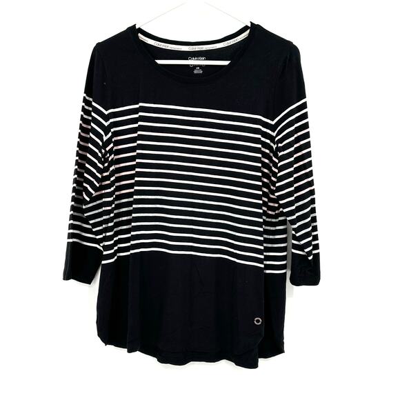 Calvin Klein Performance Size Large Long Sleeve Shirt Black and White Stripes - Picture 1 of 5